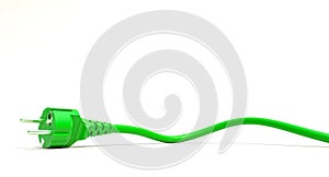 Green power cord on white background