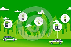 Green power environment city electric car concept vector illustration