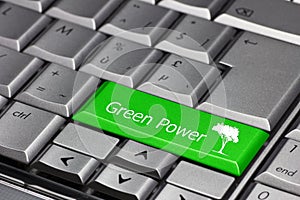 Green power on a keyboard key