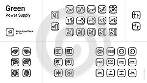 Green Power Supply Logo Icon Pack - Black. Electrically Powered Vehicles. Automotive. Solar Energy. Heat Pumps.