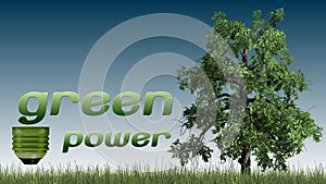 Green power text and tree - ecology concept