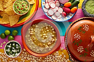 Green Pozole verde with blanco mote corn photo