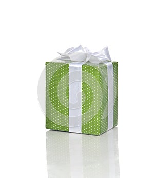 Green Present Gift box with white ribbon for birthday party