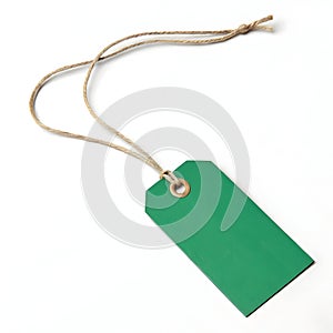 Green price tag with string