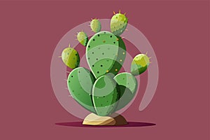 A green prickly pear cactus stands out on a vibrant pink background, Prickly pear cactus Customizable Disproportionate