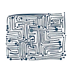 Green Printed Circuit Board Pattern, blue hand drawing