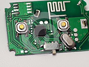 Green Printed Circuit Board PCB with some Surface Mount Device SMD components and chips