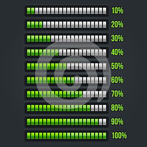 Green Progress Bar Set. 10-100%