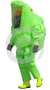 Green protective suit against chemical and bacteriological agent