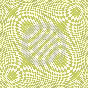 Green psychedelic vector seamless pattern with optical illusion, distortion