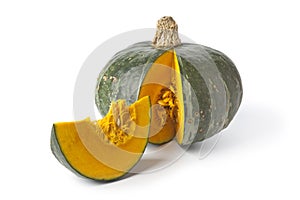 Green pumpkin with orange pulp