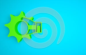 Green Punch in boxing glove icon isolated on blue background. Boxing gloves hitting together with explosive. Minimalism