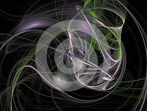 Green purple abstract fractal with overlapping threads