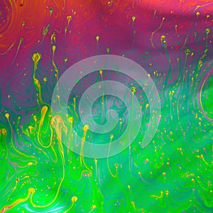 Green, purple and red psychedelic soap bubble abstract background