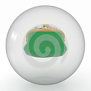 Green purse in transparent sphere