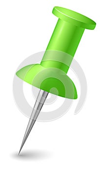 Green push pin mockup. Plastic thumb tack