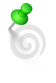 Green push pin mockup. Realistic thumb tack