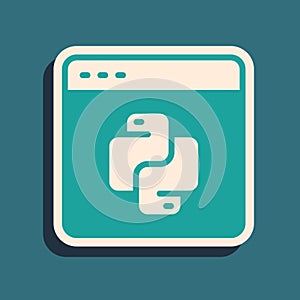 Green Python programming language icon isolated on green background. Python coding language sign on browser. Device