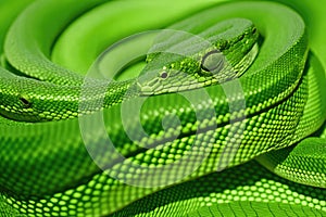 Green python snake skin texture background, generative ai