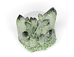 Green quartz crystal point on white