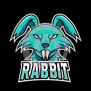 Green rabbit long tooth mascot gaming logo design vector template