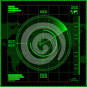 Green radar screen on black background, HUD interface