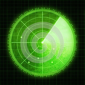 Green radar screen with targets