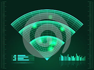 Green radar screen. Vector illustration for your design. Technology background. Futuristic user interface. HUD.