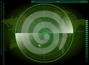 Green Radar Screen and World Map