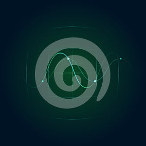 Green Radar With Sine Wave. Vector Illustration