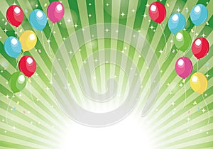 Green radial background balloons and glitter background