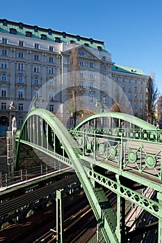 Green railway bridge in VIenna, Austria