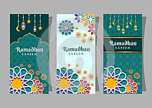 Ramdhan theme background in green color and ornaments
