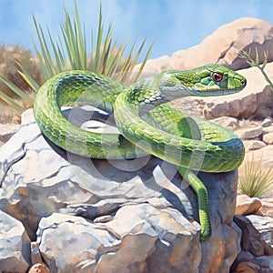 Green Rat Snake in the Desert