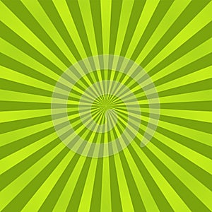 Green ray background. Vintage abstract texture. Retro starburst, sun beam. Halftone color. Light burst. Bright shine