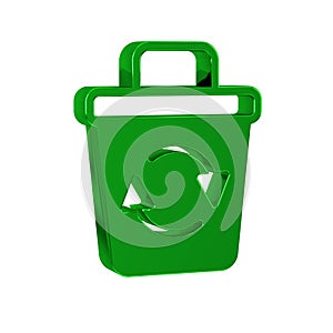 Green Recycle bin with recycle symbol icon isolated on transparent background. Trash can icon. Garbage bin sign. Recycle