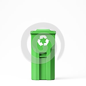 Green recycle bin on white background