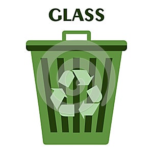 Green recycle garbage bin for glass. Reuse or reduce symbol. Plastic recycle trash can. Trash can icon in flat. Waste recycling.