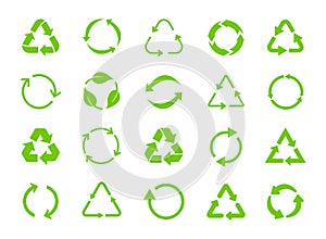 Green recycle icons. Set of symbols recycling