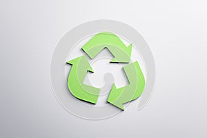 Green recycle sign on background. Reuse and waste concept. 3D Rendering