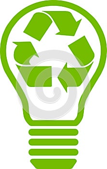 Green recycle symbol inside a bulb