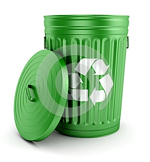 Green recycle trash can with lid 3d