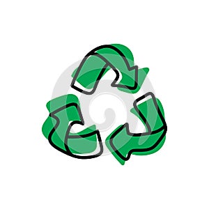 Green recycle vector illustration sketch hand drawn with black l
