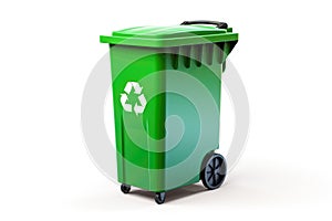 green recycling bin isolated on white background.