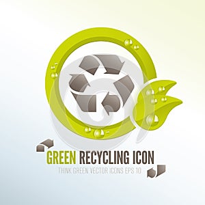 Green recycling icon for ecologic waste management