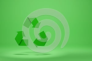 Green recycling symbol with copy space. 3d illustration