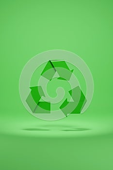 Green recycling symbol with copy space. 3d illustration