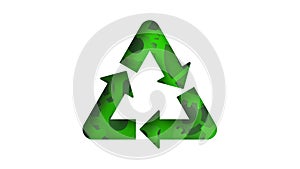 Green recycling symbol with gears ecological theme cycle made of arrows