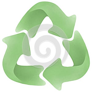 Green recycling symbol illustration with three arrows