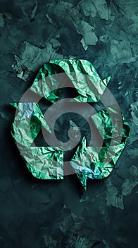 Green Recycling Symbol Surrounded by Rocks, Eco-Friendly Waste Management Concept